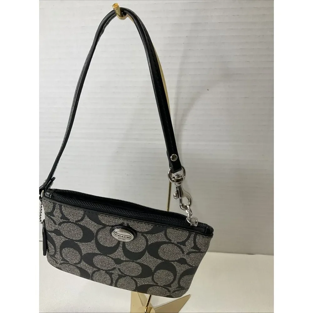Coach Peyton Signature Small Wristlet Gray‎ and Black w/Strap